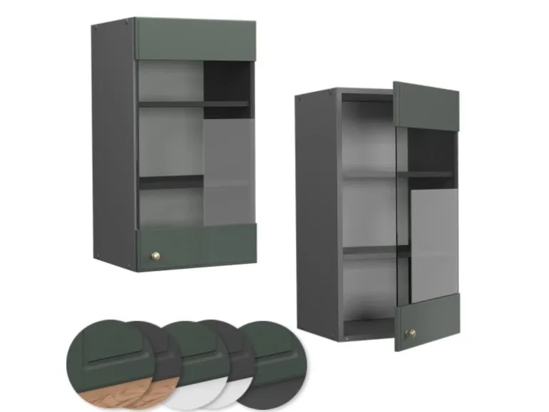 Vicco Küchenglasschrank Fame-Line Glashängeschrank Grün-Gold Landhaus/Anthrazit 40 cm