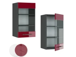 Vicco Küchenglasschrank Fame-Line Glashängeschrank Bordeaux Hochglanz/Anthrazit 40 cm