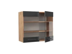 Vicco Küchenglasschrank Fame-Line Anthrazit Hochglanz/Goldkraft Eiche 80 cm