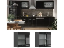 Vicco Küchenglasschrank R-Line Glashängeschrank Schwarz Hochglanz 60 cm