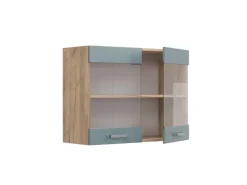 Vicco Küchenglasschrank R-Line Glashängeschrank Blau-Grau/Goldkraft Eiche 80 cm