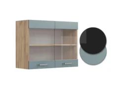 Vicco Küchenglasschrank R-Line Glashängeschrank Blau-Grau/Goldkraft Eiche 80 cm