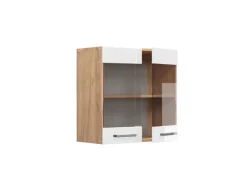 Vicco Küchenglasschrank R-Line Glashängeschrank Weiß Hochglanz/Goldkraft Eiche 60 cm