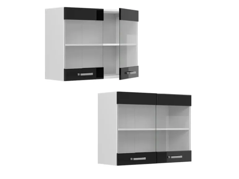 Vicco Küchenglasschrank R-Line Glashängeschrank Schwarz Hochglanz/Weiß 80 cm