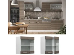 Vicco Küchenglasschrank R-Line Glashängeschrank Grau/Weiß 60 cm
