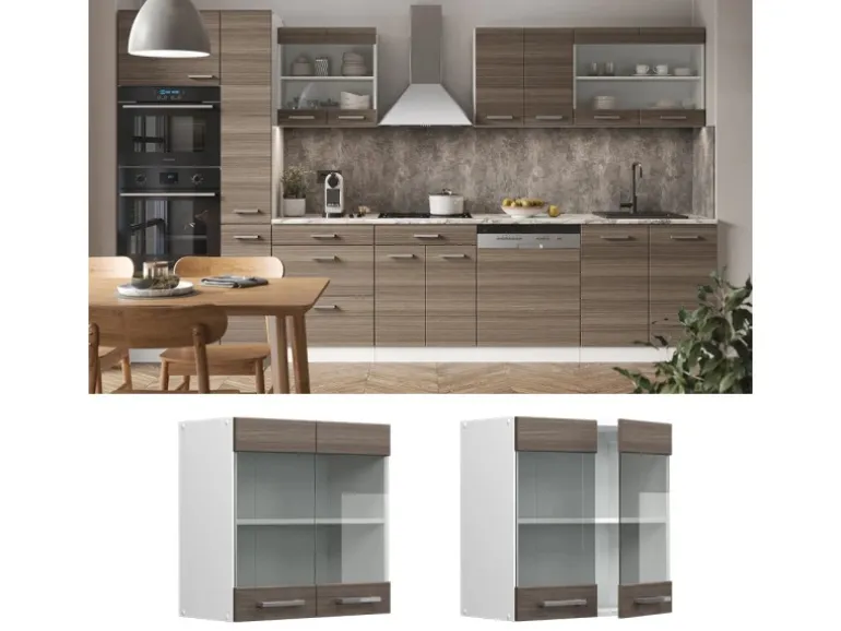 Vicco Küchenglasschrank R-Line Glashängeschrank Grau/Weiß 60 cm
