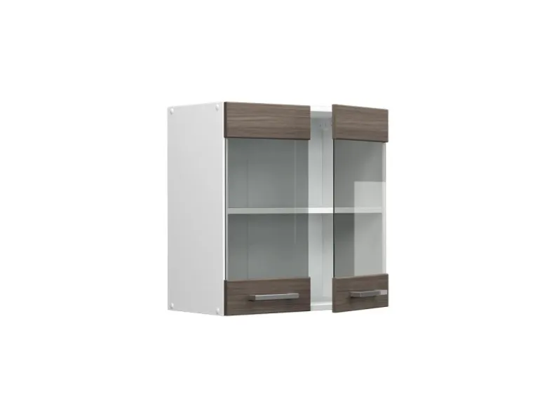 Vicco Küchenglasschrank R-Line Glashängeschrank Grau/Weiß 60 cm