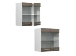 Vicco Küchenglasschrank R-Line Glashängeschrank Grau/Weiß 60 cm