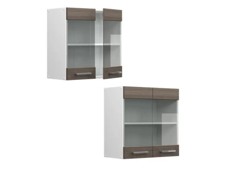 Vicco Küchenglasschrank R-Line Glashängeschrank Grau/Weiß 60 cm