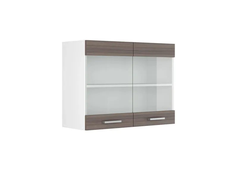 Vicco Küchenglasschrank R-Line Glashängeschrank Grau/Weiß 80 cm