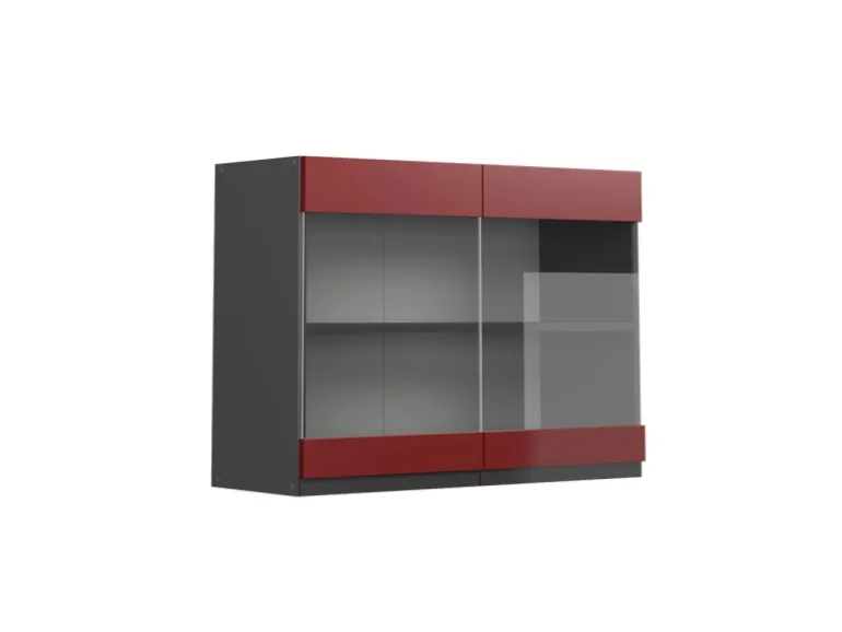 Vicco Küchenglasschrank R-Line Glashängeschrank Rot/Anthrazit 80 cm J-Shape