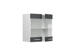 Vicco Küchenglasschrank R-Line Glashängeschrank Schwarz Beton/Weiß 60 cm