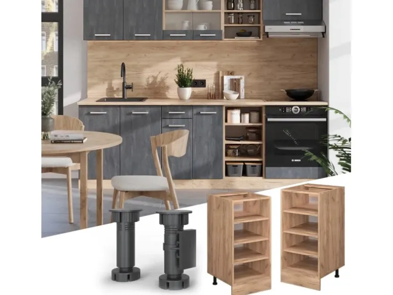 Vicco Küchenregal R-Line Offener Küchenschrank Goldkraft Eiche 40 cm AP Anthrazit