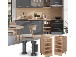 Vicco Küchenregal R-Line Offener Küchenschrank Goldkraft Eiche/Goldkraft Eiche AP Marmor mit Goldkraft Eiche Korpus