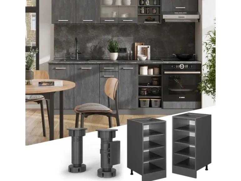 Vicco Küchenregal R-Line Offener Küchenschrank Anthrazit/Anthrazit AP Marmor