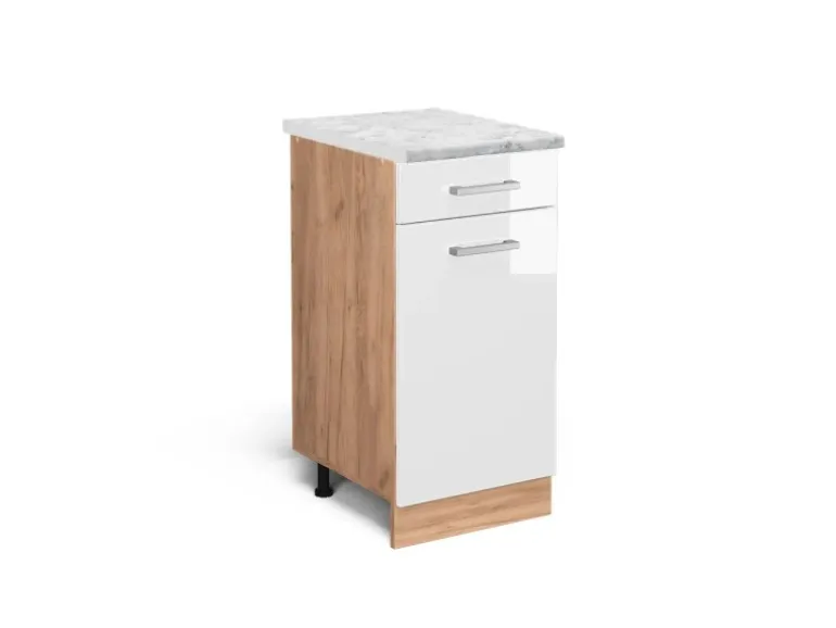 Vicco Küchenschrank R-Line Schubladenschrank für die Küche Weiß Hochglanz 40 cm AP Marmor
