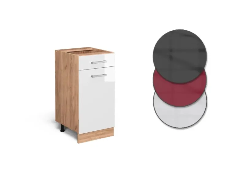 Vicco Küchenschrank R-Line Schubladenschrank für die Küche Weiß Hochglanz 40 cm AP Marmor