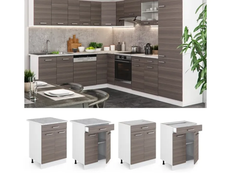 Vicco Küchenschrank R-Line Edelgrau 60 cm mit Schublade ohne Arbeitsplatte