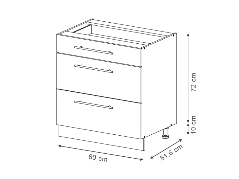 Vicco Küchenunterschrank Fame-Line Dunkelblau Hochglanz/Goldkraft Eiche 80 cm mit 3 Schubladen ohne Arbeitsplatte