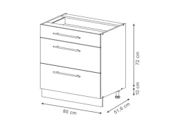 Vicco Küchenunterschrank Fame-Line Dunkelblau Hochglanz/Anthrazit 80 cm mit 3 Schubladen AP Marmor