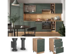 Vicco Küchenunterschrank Fame-Line Grün-Gold Landhaus/Goldkraft Eiche 50 cm AP Eiche