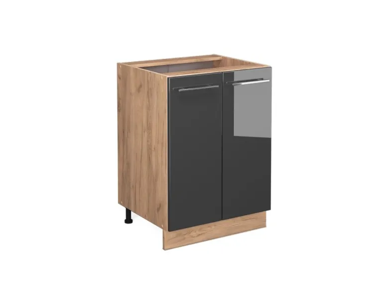 Vicco Küchenunterschrank Fame-Line Anthrazit Hochglanz/Goldkraft Eiche 60 cm ohne Arbeitsplatte