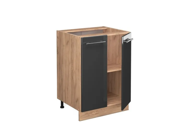 Vicco Küchenunterschrank Fame-Line Anthrazit Hochglanz/Goldkraft Eiche 60 cm ohne Arbeitsplatte