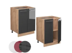 Vicco Küchenunterschrank Fame-Line Anthrazit Hochglanz/Goldkraft Eiche 60 cm ohne Arbeitsplatte