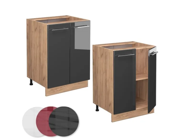 Vicco Küchenunterschrank Fame-Line Anthrazit Hochglanz/Goldkraft Eiche 60 cm ohne Arbeitsplatte