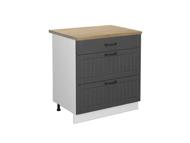 Vicco Küchenunterschrank Fame-Line Anthrazit Landhaus/Weiß 80 cm mit 3 Schubladen AP Eiche