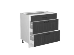Vicco Küchenunterschrank Fame-Line Anthrazit Landhaus/Weiß 80 cm mit 3 Schubladen AP Eiche