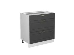 Vicco Küchenunterschrank Fame-Line Anthrazit-Gold/Weiß 80 cm mit 3 Schubladen ohne Arbeitsplatte