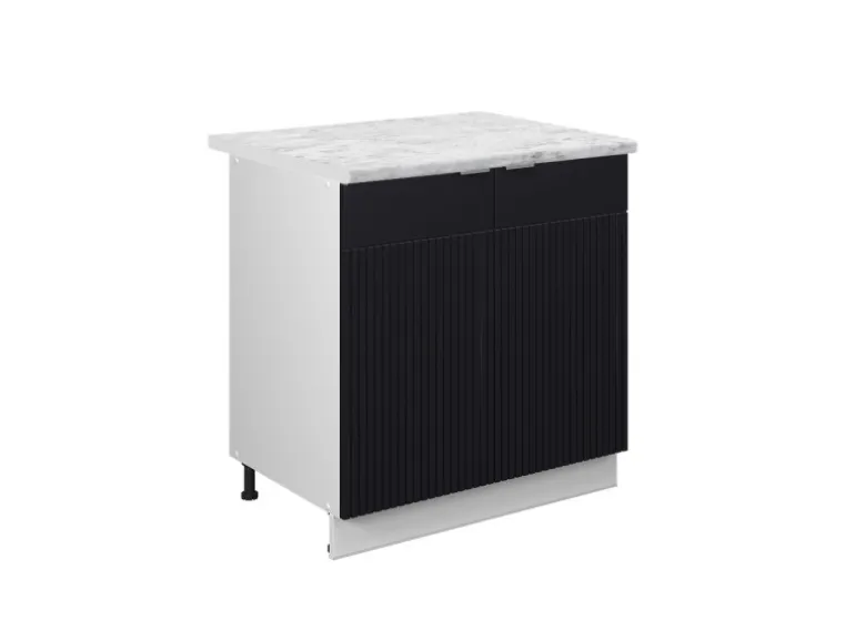 Vicco Küchenunterschrank Fame-Line Schwarz Gestreift 80 cm mit Regal AP Marmor