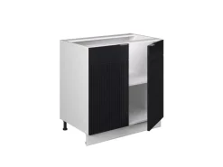 Vicco Küchenunterschrank Fame-Line Schwarz Gestreift 80 cm mit Regal AP Marmor