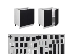 Vicco Küchenunterschrank Fame-Line Schwarz Gestreift 80 cm mit Regal AP Marmor