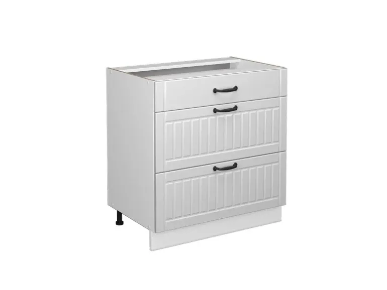 Vicco Küchenunterschrank Fame-Line Weiß Landhaus/Weiß 80 cm mit 3 Schubladen ohne Arbeitsplatte