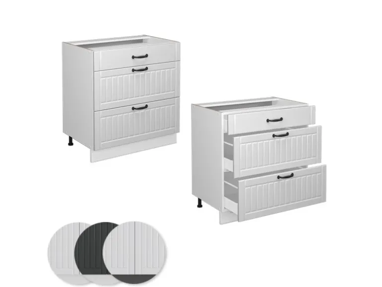 Vicco Küchenunterschrank Fame-Line Weiß Landhaus/Weiß 80 cm mit 3 Schubladen ohne Arbeitsplatte