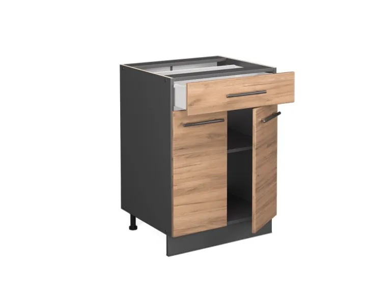 Vicco Küchenunterschrank Fame-Line Goldkraft Eiche/Anthrazit 60 cm mit Schublade AP Eiche