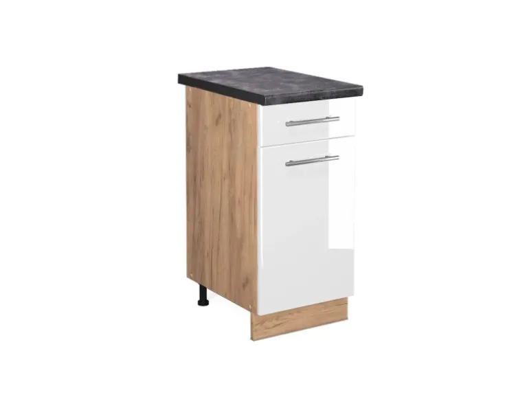 Vicco Küchenunterschrank Fame-Line Weiß Hochglanz/Goldkraft Eiche 40 cm AP Anthrazit