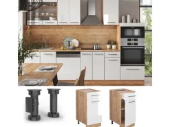 Vicco Küchenunterschrank Fame-Line Weiß Hochglanz/Goldkraft Eiche 40 cm AP Anthrazit