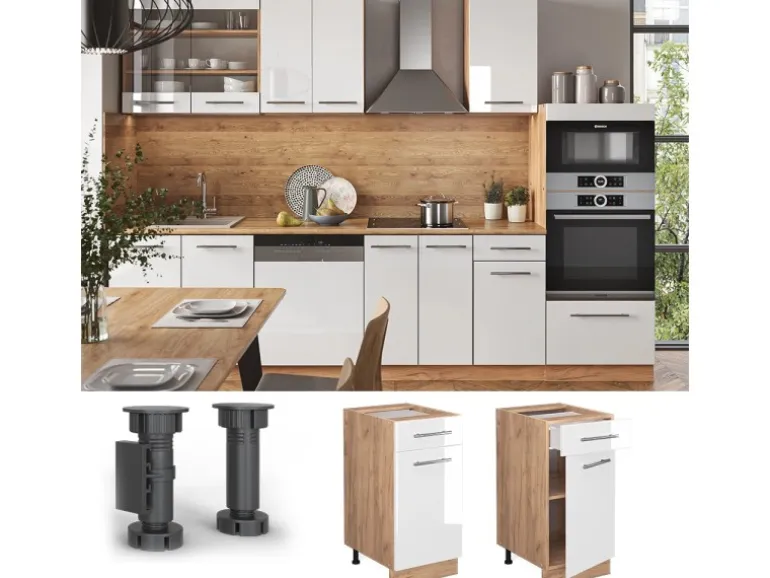 Vicco Küchenunterschrank Fame-Line Weiß Hochglanz/Goldkraft Eiche 40 cm AP Anthrazit