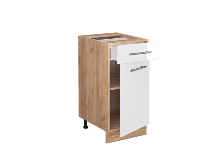 Vicco Küchenunterschrank Fame-Line Weiß Hochglanz/Goldkraft Eiche 40 cm AP Anthrazit