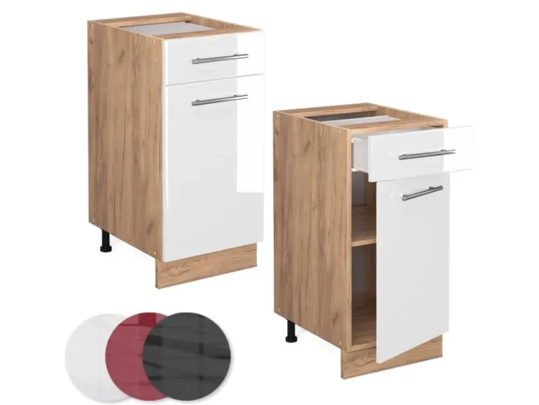 Vicco Küchenunterschrank Fame-Line Weiß Hochglanz/Goldkraft Eiche 40 cm AP Anthrazit