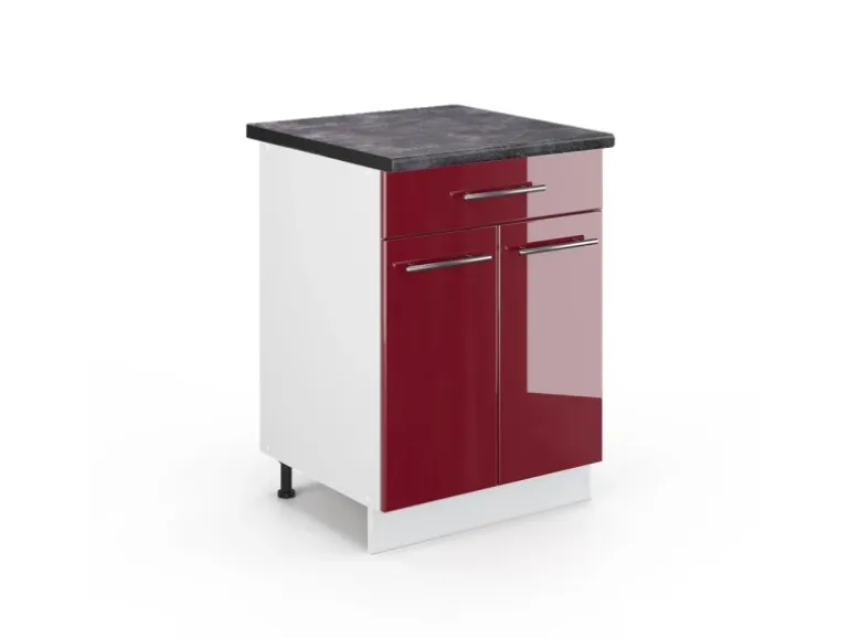 Vicco Küchenunterschrank Fame-Line Bordeaux Hochglanz/Weiß 60 cm mit Schublade AP Anthrazit