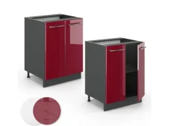 Vicco Küchenunterschrank Fame-Line Bordeaux Hochglanz/Anthrazit 60 cm ohne Arbeitsplatte