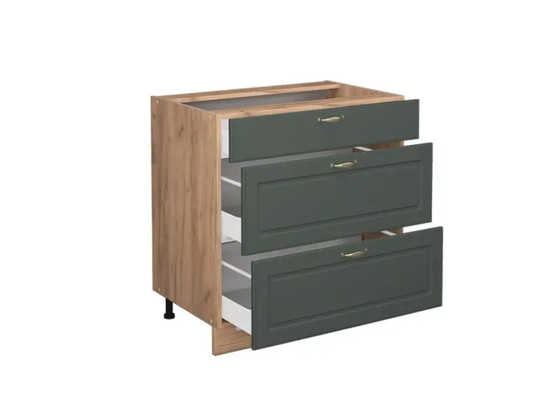 Vicco Küchenunterschrank Fame-Line Grün-Gold Landhaus/Goldkraft Eiche 80 cm mit 3 Schubladen ohne Arbeitsplatte