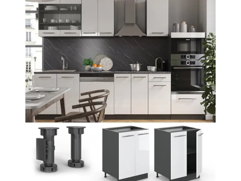 Vicco Küchenunterschrank Fame-Line Weiß Hochglanz/Anthrazit 60 cm ohne Arbeitsplatte