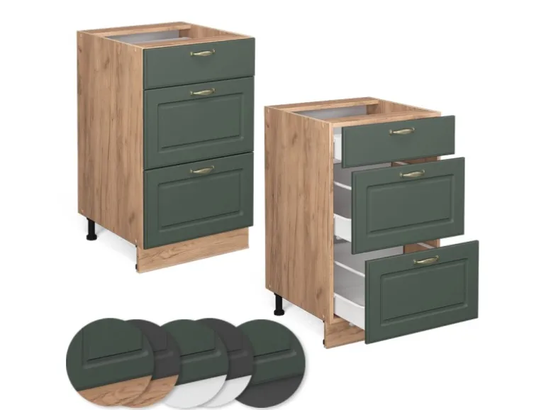 Vicco Küchenunterschrank Fame-Line Grün-Gold Landhaus/Goldkraft Eiche 50 cm ohne Arbeitsplatte