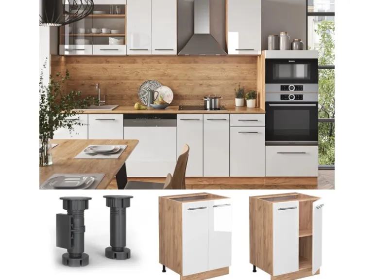 Vicco Küchenunterschrank Fame-Line Weiß Hochglanz/Goldkraft Eiche 60 cm ohne Arbeitsplatte