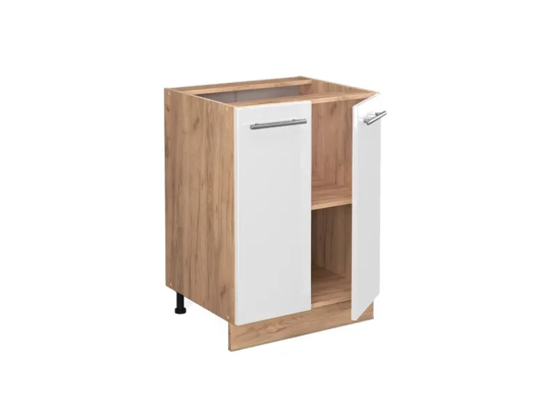 Vicco Küchenunterschrank Fame-Line Weiß Hochglanz/Goldkraft Eiche 60 cm ohne Arbeitsplatte